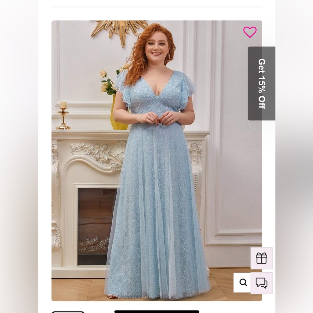 Sky Blue Plus Size Cap Sleeve Floral Lace Long Formal Dress - Size 22